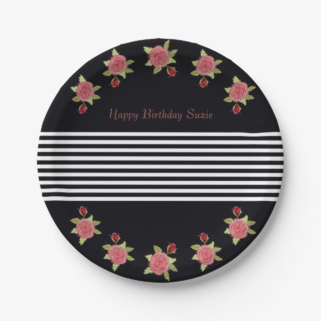 Prato De Papel Decoração Preta E Branca (Frente)