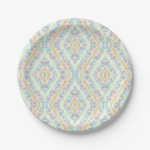 Prato De Papel Decoração verde-bege azul pastel sem costura