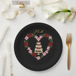 Prato De Papel Décoration de gâteau noire avec un cœur de rose