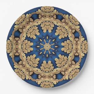 Prato de Papel Decorativo Dourado Azul