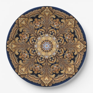 Prato de Papel Decorativo Dourado Azul