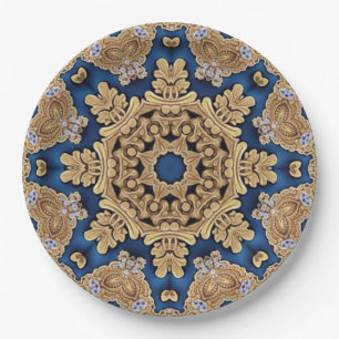 Prato de Papel Decorativo Dourado Azul