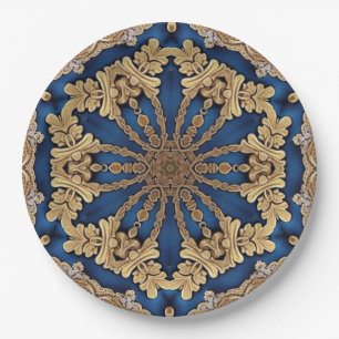 Prato de Papel Decorativo Dourado Azul