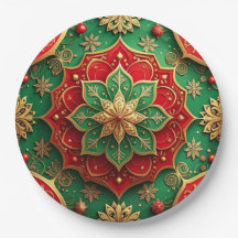 Prato de Papel Decorativo Verde Vermelho Natal Fes