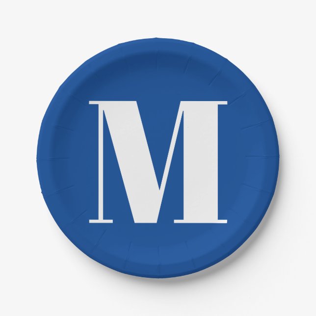 Prato De Papel Deep Blue - Letra inicial Monograma Na moda modern (Frente)