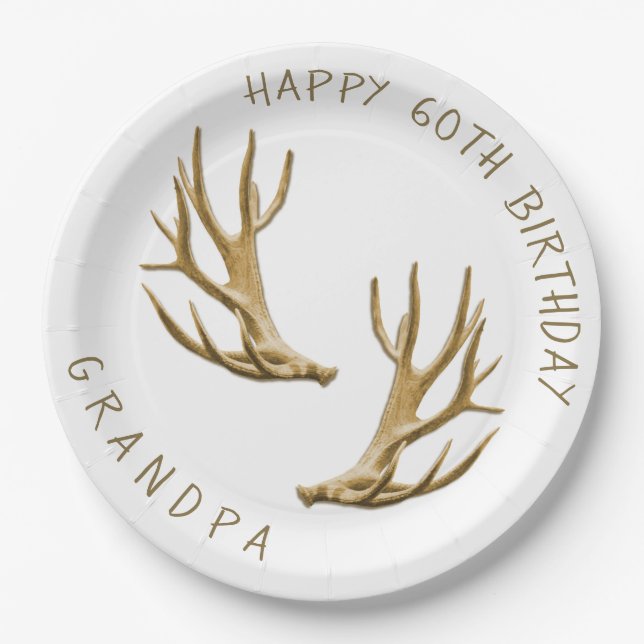 Prato De Papel Deer Antlers Hunter Birthday - Pratas Personalizad (Frente)