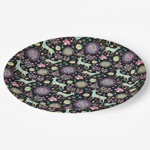 Prato De Papel Deer Flowers Snowflake Heart Birds