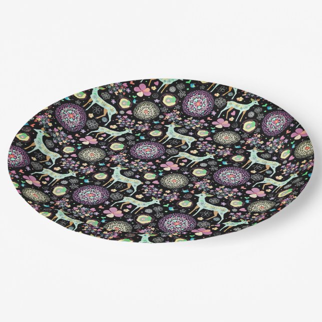 Prato De Papel Deer Flowers Snowflake Heart Birds (Inclinado)