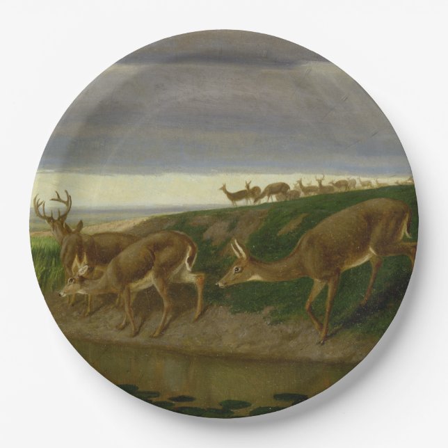 Prato De Papel Deer on the Prairie (por William Holbrook Beard) (Frente)