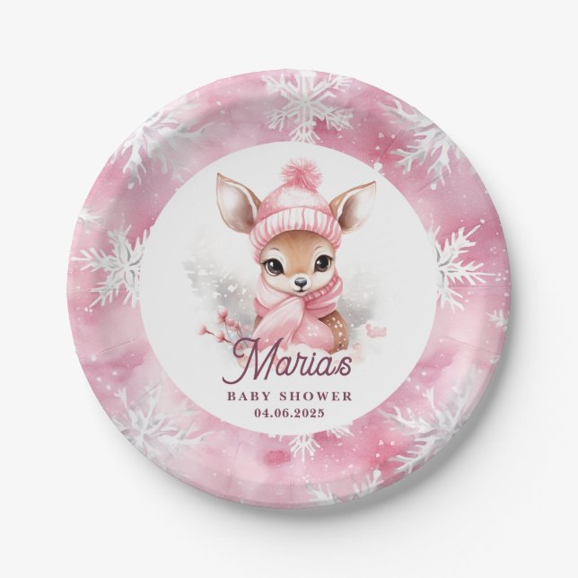 Prato De Papel Deer Pink Winter Hat Scarf Personalizado Festa De  (Frente)