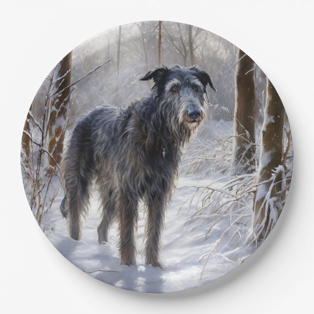 Prato De Papel Deerhound Escocês Deixe-o nevar no Natal (Frente)