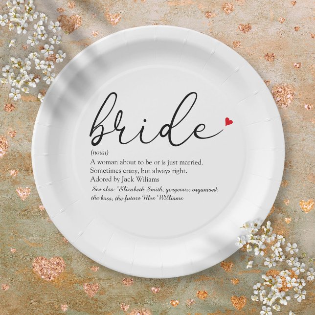 Prato De Papel Definição de Noiva Roteiro de Chá de Panela de Noi (Bride Definition, Bridal Shower Script Modern Paper Plates)