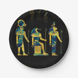 Prato De Papel Deidades egípcias em hieroglyphics ouro e mármor