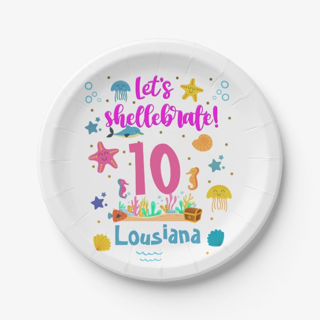 Prato De Papel Deixa-te abrigar o oceano marinho sob o aniversári (Frente)