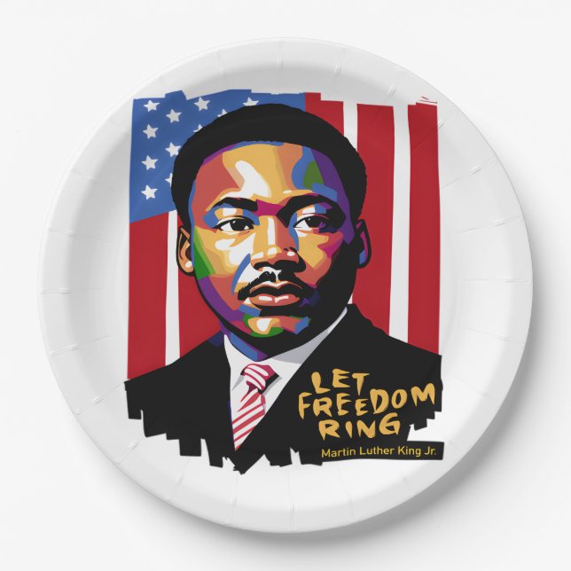 Prato De Papel Deixe a liberdade tocar, citação MLK, história neg (Frente)
