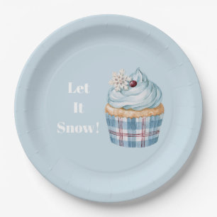 Prato De Papel Deixe Nevar Cupcake Azul Floco de Neve Natal