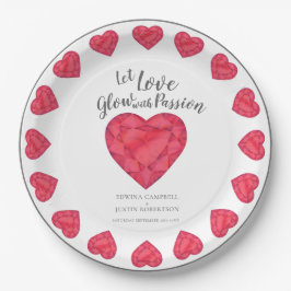Prato De Papel Deixe o amor brilhar paixão rubi casamento do cora