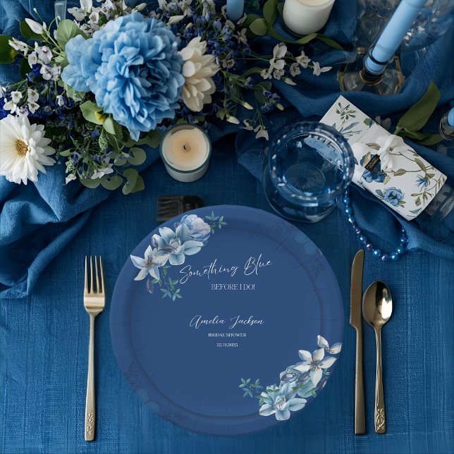 Prato De Papel Delft Blue White Chinoiserie Floral Bridal Shower  (Criador carregado)