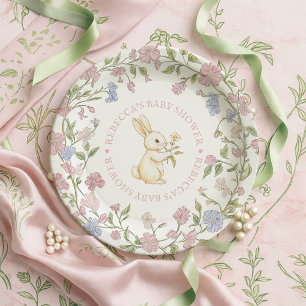Prato De Papel Delicado Rosa Vintage Chá de fraldas de coelho flo