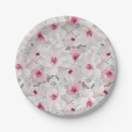 Prato De Papel Delicar floral branco e rosa