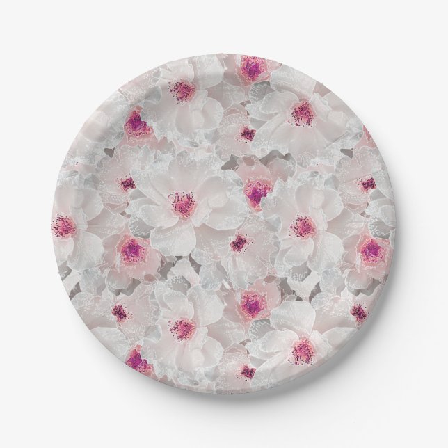 Prato De Papel Delicar floral branco e rosa (Frente)