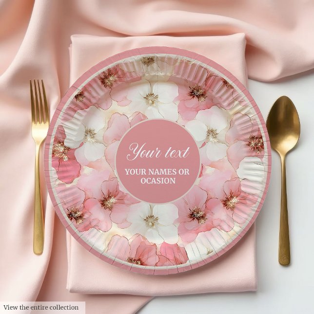 Prato De Papel Delicate dusty rose and gold floral paper plates (Delicate dusty rose and gold floral paper plates)