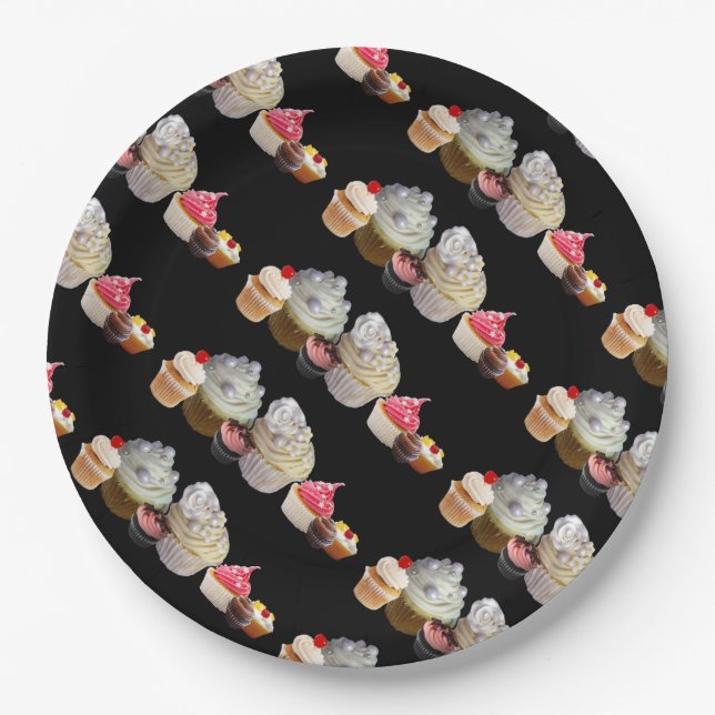 Prato De Papel DELICIOSOS CUPCAKES LOJA DO DESERTO, Rosa, Branco  (Frente)