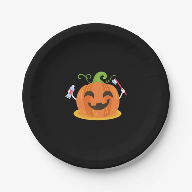 Prato De Papel Dentista Halloween Pumpkin Tooth (Frente)