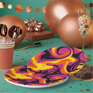 Prato De Papel Derramar - Laranja, Preto, Rosa e Amarelo