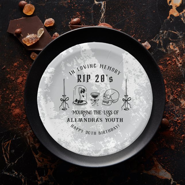Prato De Papel Descrivível RIP 20s Morte a Meu aniversário de 30  (Criador carregado)