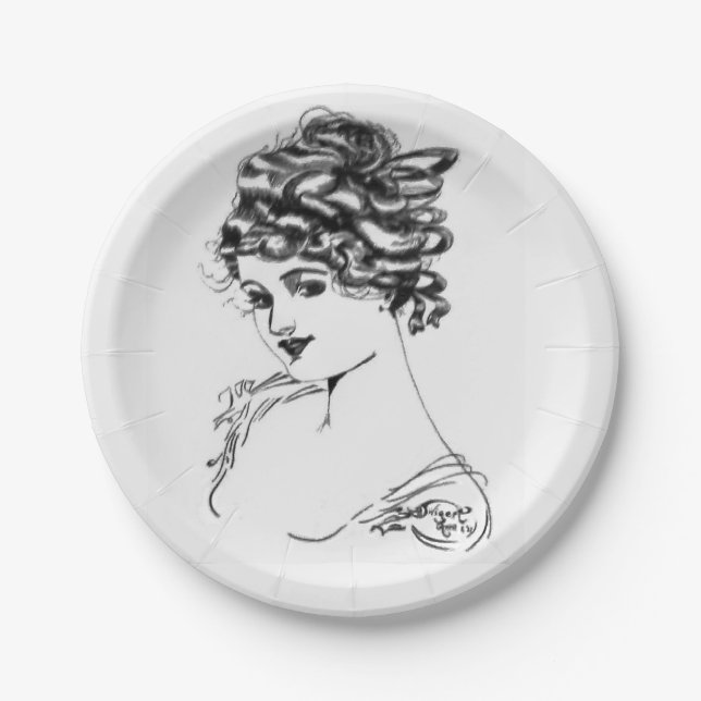 Prato De Papel Desenho 1917 da tinta de Nouveau da arte por meu (Frente)