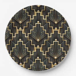 Prato De Papel Desenho Art Déco Preto e Dourado