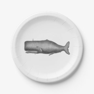 Prato De Papel Desenho de baleia do século XIX