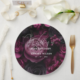 Prato De Papel desenho de casamento floral borgonha com rico vinh