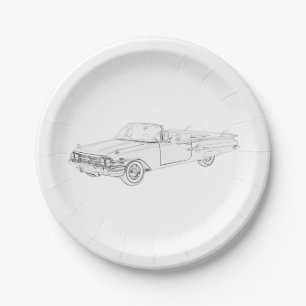 Prato De Papel Desenho de Chevy Impala, preto e branco, convertí