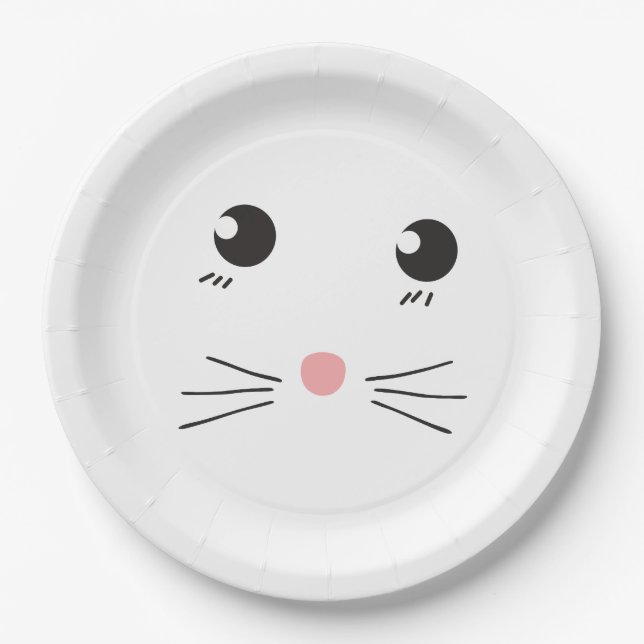 Prato De Papel Desenho de linha de rosto de gato (Frente)