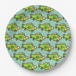 Prato De Papel Desenho de Peixe Verde de Desenho Animado Engraçad
