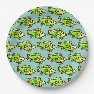 Prato De Papel Desenho de Peixe Verde de Desenho Animado Engraçad