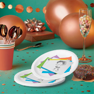Prato De Papel Desenho de Rapariga Reproduzível com Lápis Colorid