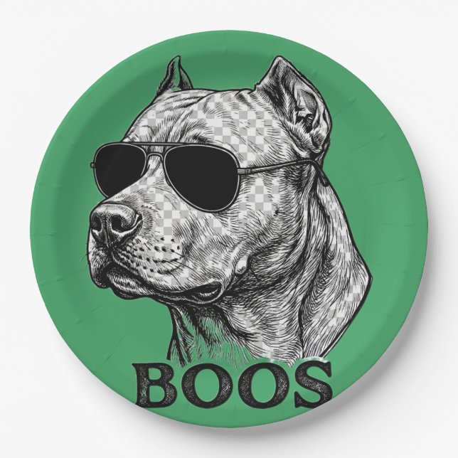 Prato De Papel Desenho de tatuagem de Pitbull com óculos de sol B (Frente)