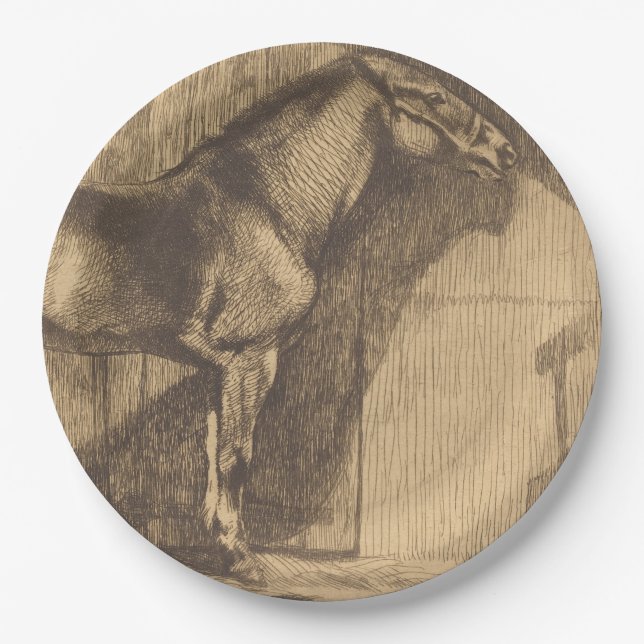 Prato De Papel Desenho de um Pony (por Paul-Albert Besnard) (Frente)