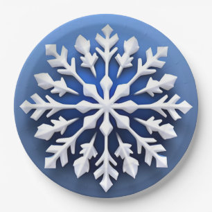 Prato De Papel Desenho Detalhado de Floco de Neve Branco