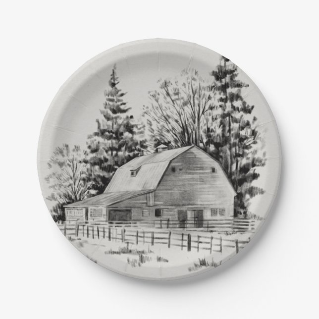 Prato De Papel Desenho Distante do Barn I (Frente)