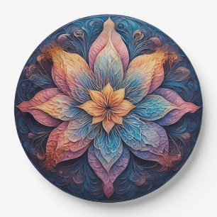 Prato De Papel Desenho Floral de Mandala Colorido