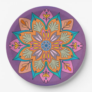 Prato De Papel Desenho Mandala Decorativo