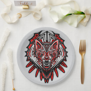 Prato De Papel Desenho Totêmico Tribal Haida de Lobo