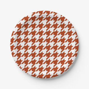 Prato De Papel Desenho Xadrez Houndstooth Bege Branco