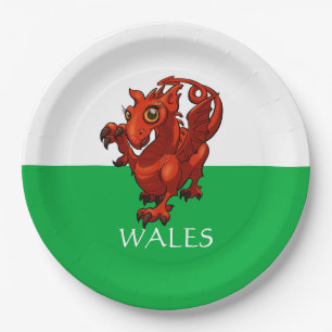 Prato De Papel Desenhos animados vermelhos de Wales do dragão do