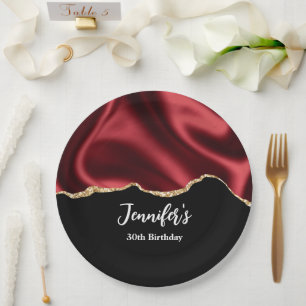 Prato De Papel Design Abstrato de Satin Wavy Satin Dark Red Glam