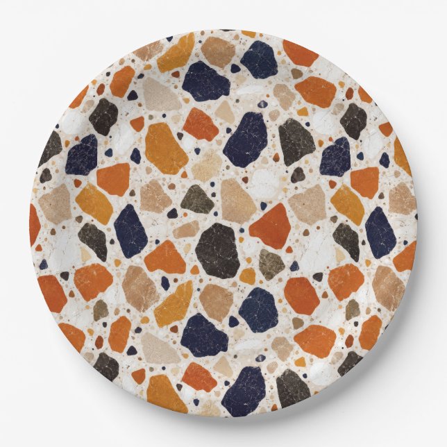 Prato De Papel Design Abstrato de Terrazzo Mediterrâneo (Frente)